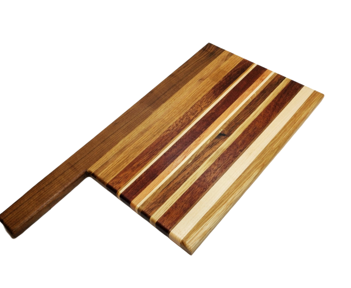 Handmade Mixed Hardwoods Edge-grain Bread board/Cutting Board - with Handle - Reversible A