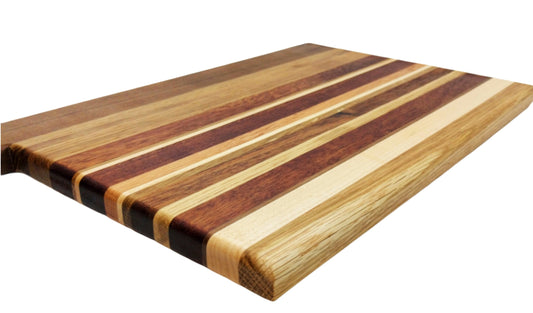 Handmade Mixed Hardwoods Edge-grain Bread board/Cutting Board - with Handle - Reversible A