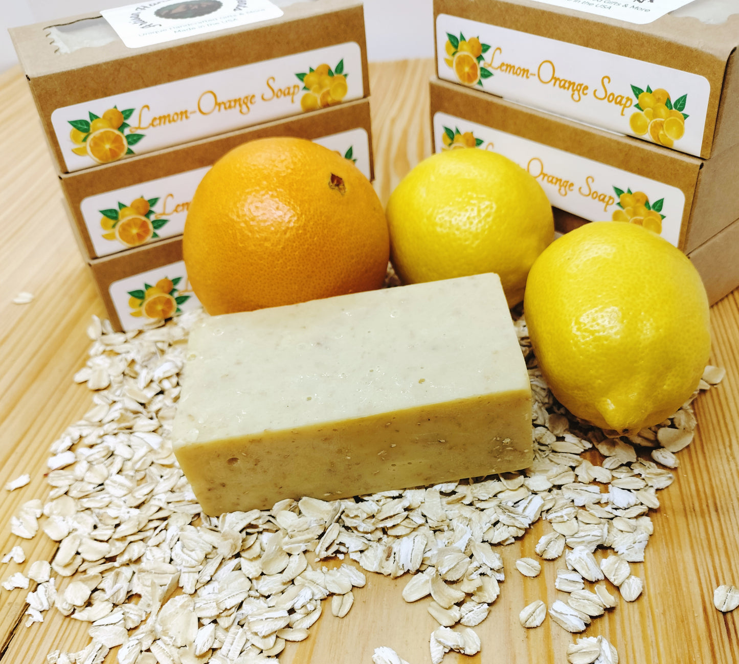 All-Natural Handmade Shea Butter, Oatmeal, Turmeric & Citrus Soap - Lemon Orange