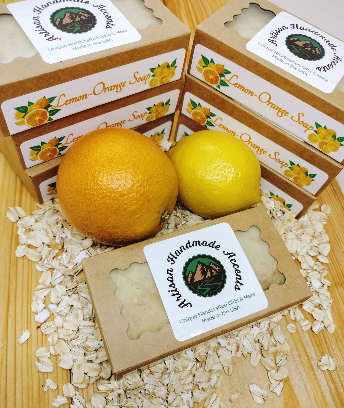 All-Natural Handmade Shea Butter, Oatmeal, Turmeric & Citrus Soap - Lemon Orange