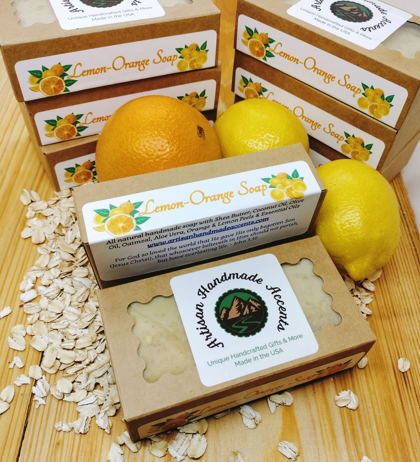 All-Natural Handmade Shea Butter, Oatmeal, Turmeric & Citrus Soap - Lemon Orange