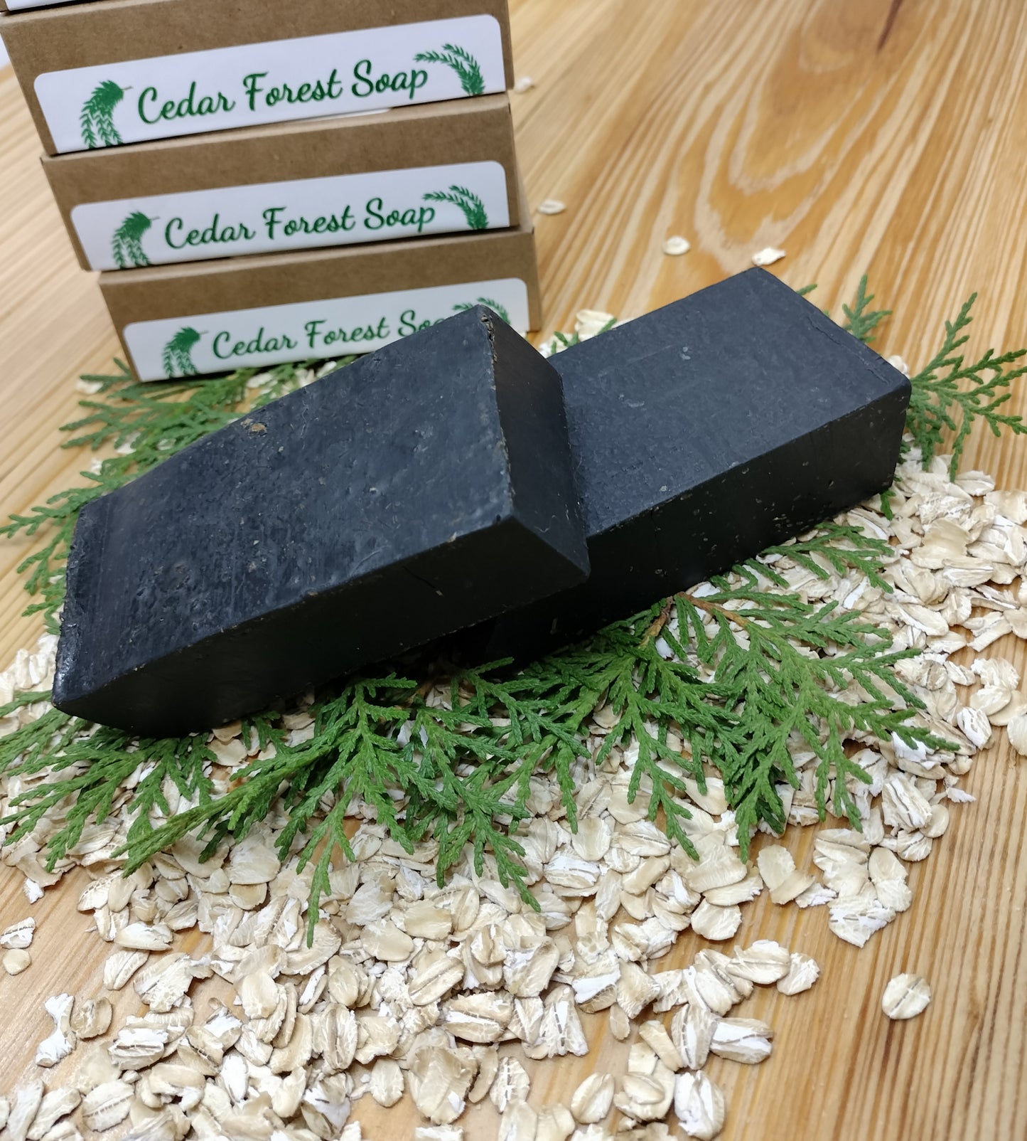 All-Natural Handmade Shea Butter, Oatmeal, & Activated Charcoal Soap - Cedar Forest