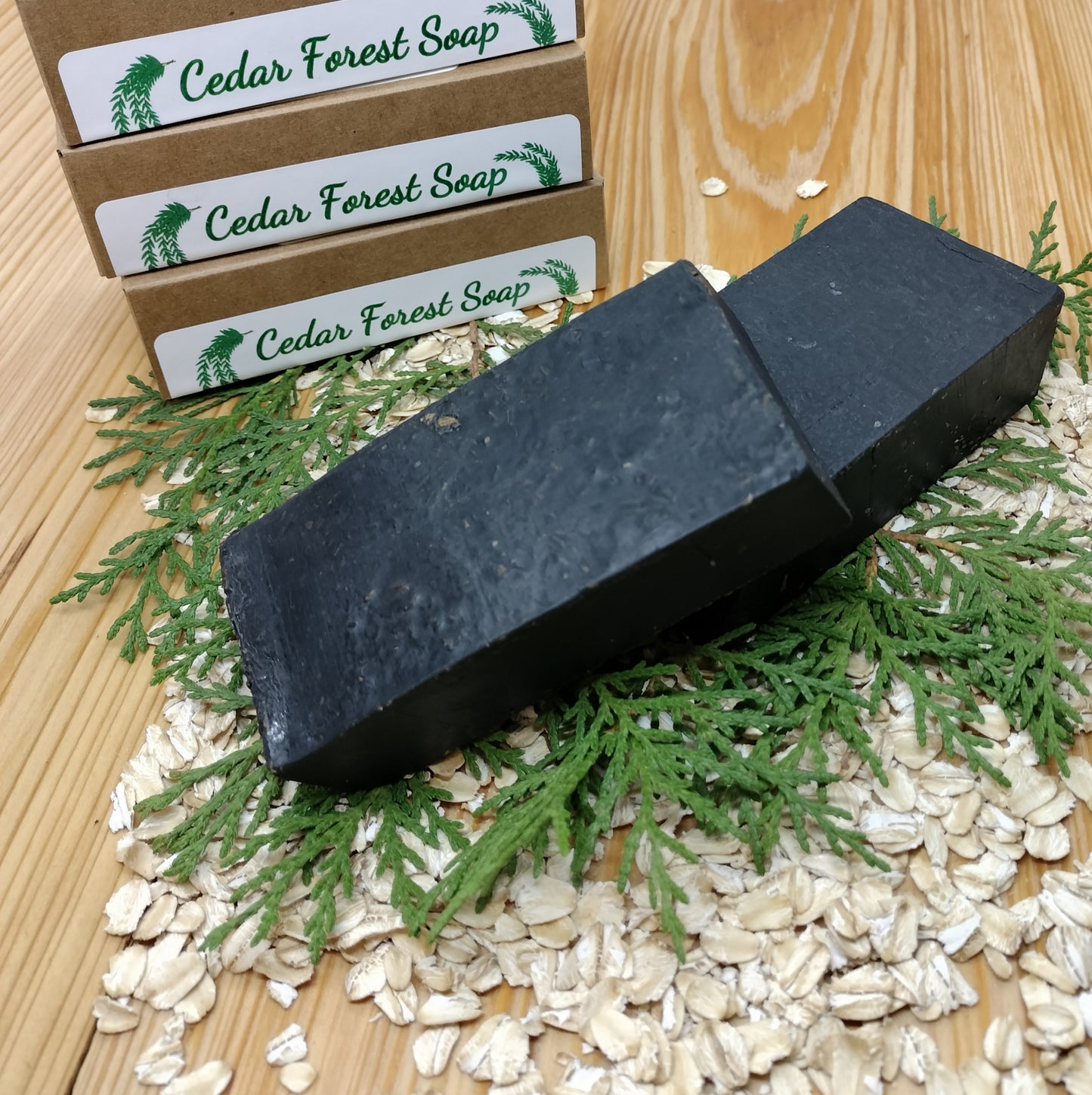 All-Natural Handmade Shea Butter, Oatmeal, & Activated Charcoal Soap - Cedar Forest