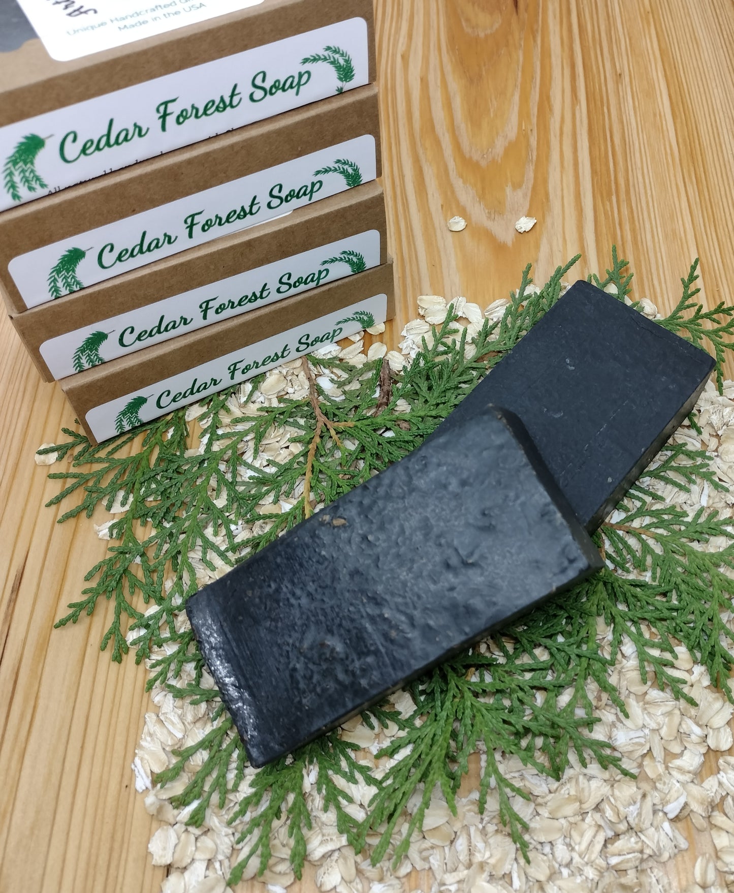 All-Natural Handmade Shea Butter, Oatmeal, & Activated Charcoal Soap - Cedar Forest