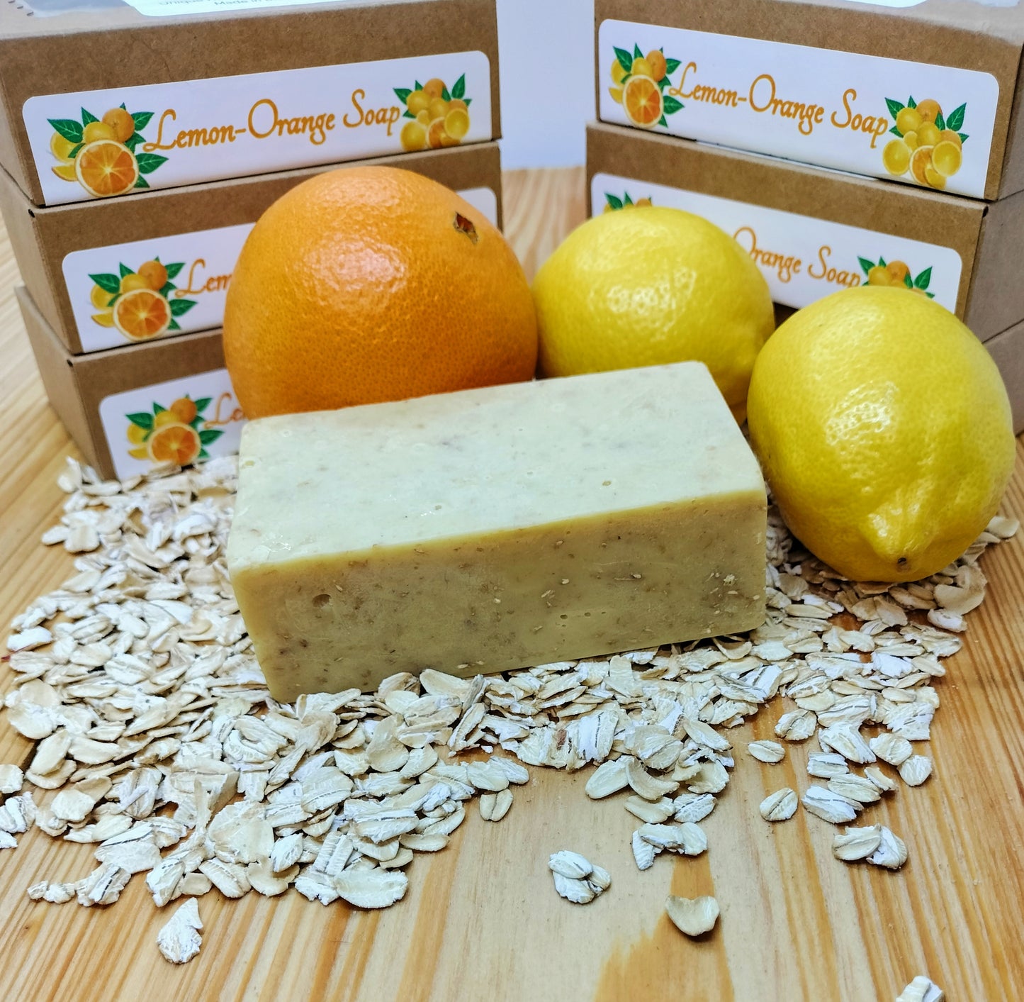 All-Natural Handmade Shea Butter, Oatmeal, Turmeric & Citrus Soap - Lemon Orange