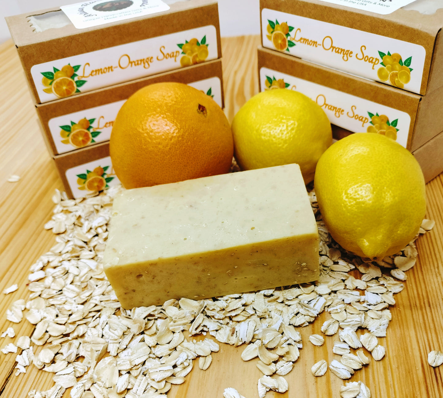 All-Natural Handmade Shea Butter, Oatmeal, Turmeric & Citrus Soap - Lemon Orange