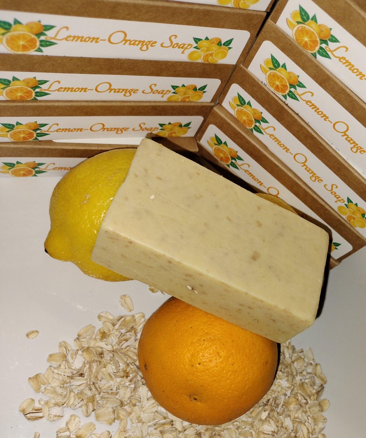 All-Natural Handmade Shea Butter, Oatmeal, Turmeric & Citrus Soap - Lemon Orange