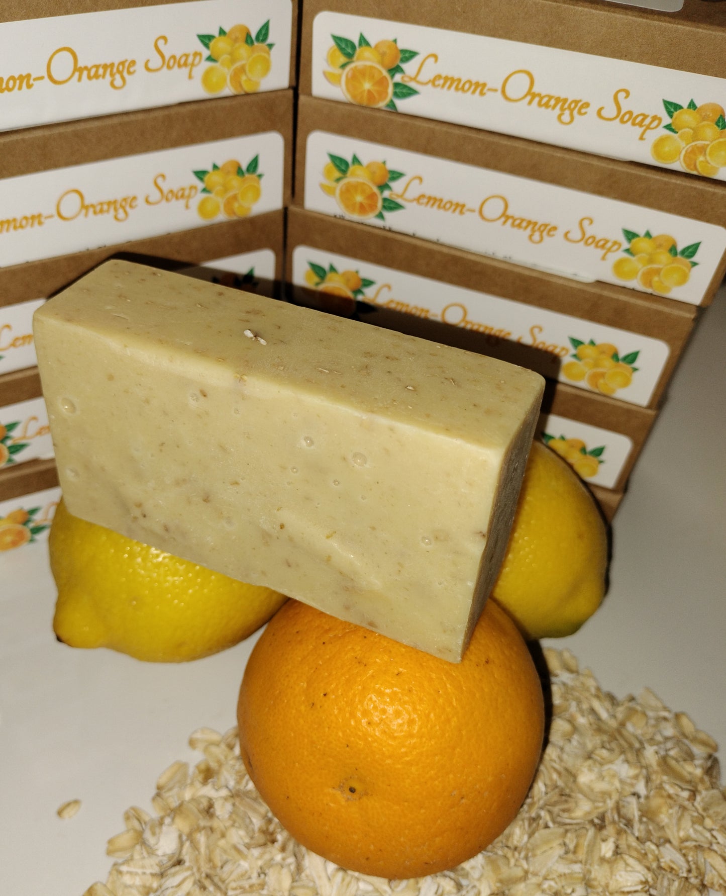 All-Natural Handmade Shea Butter, Oatmeal, Turmeric & Citrus Soap - Lemon Orange